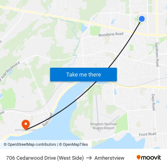 706 Cedarwood Drive (West Side) to Amherstview map