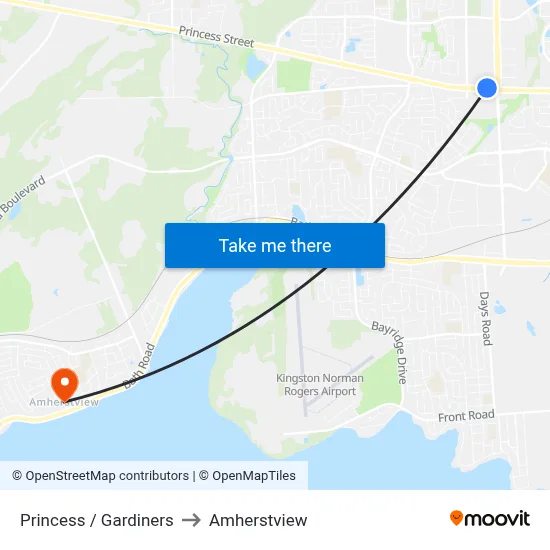 Princess / Gardiners to Amherstview map