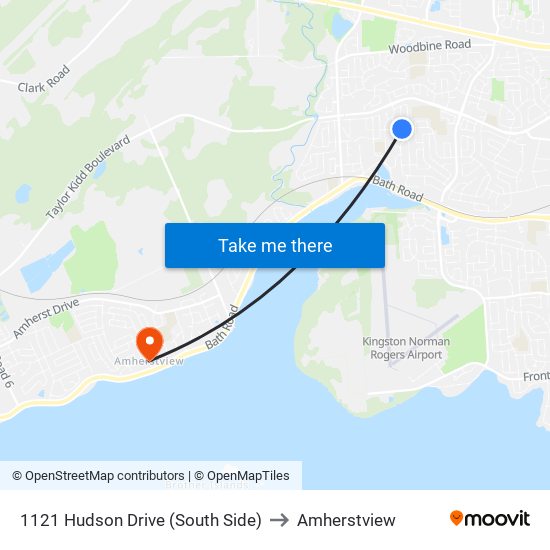 1121 Hudson Dr. to Amherstview map