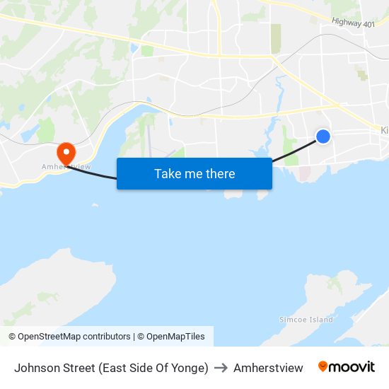 Johnson Street (East Side Of Yonge) to Amherstview map