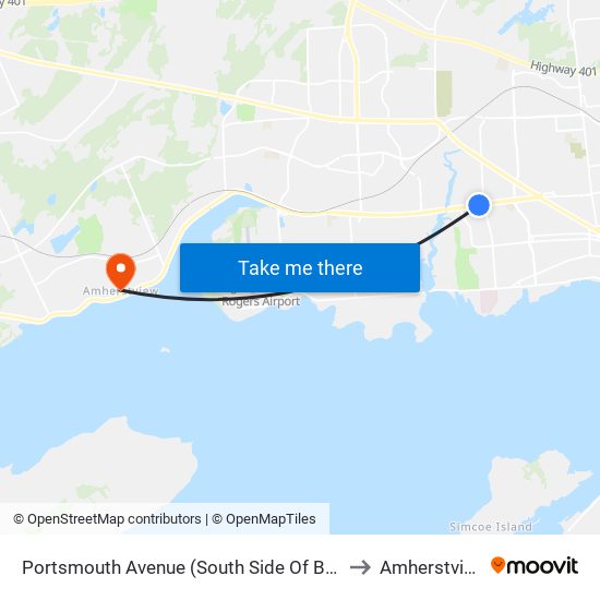 Bath / Portsmouth to Amherstview map