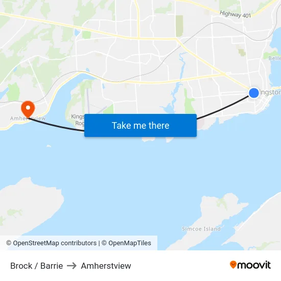 Brock / Barrie to Amherstview map