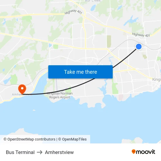 Bus Terminal to Amherstview map
