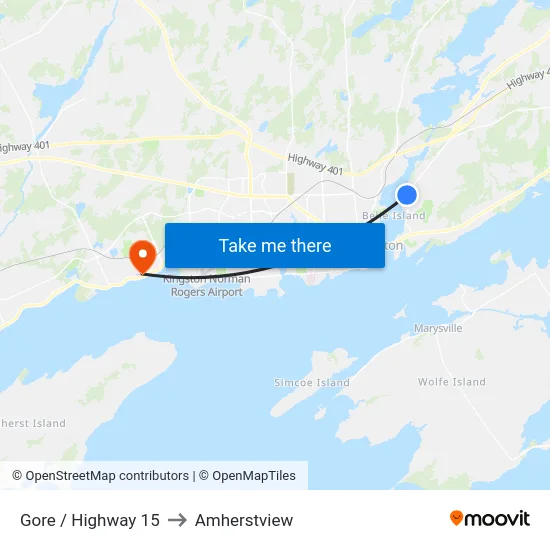 Gore / Highway 15 to Amherstview map
