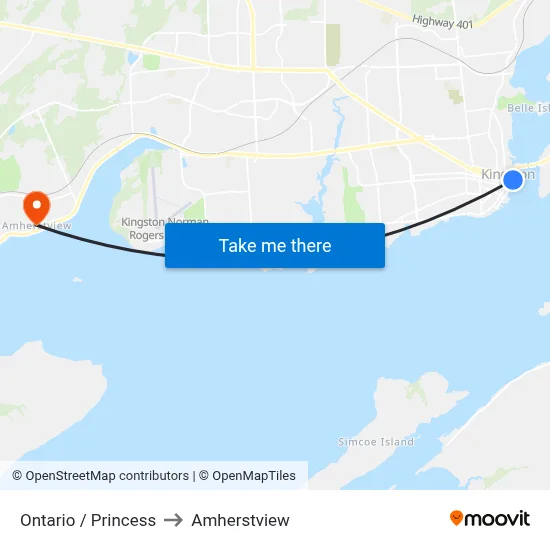 Ontario / Princess to Amherstview map