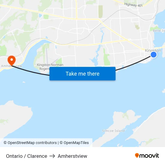 Ontario / Clarence to Amherstview map