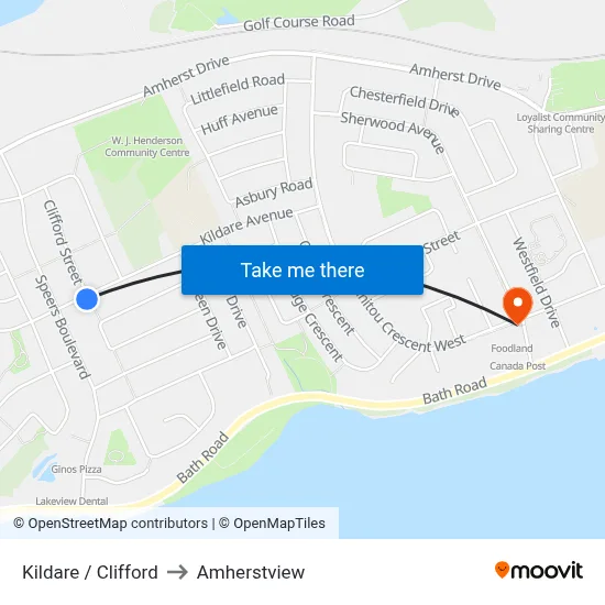 Kildare / Clifford to Amherstview map