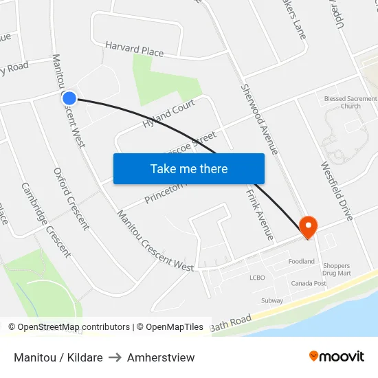 Manitou / Kildare to Amherstview map