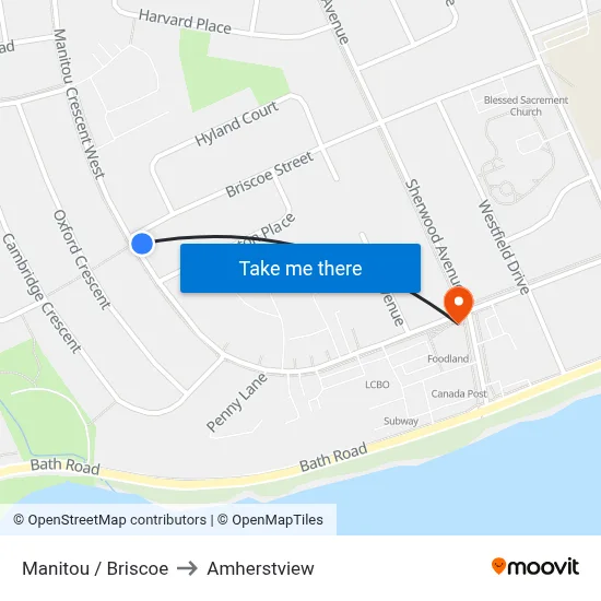 Manitou / Briscoe to Amherstview map
