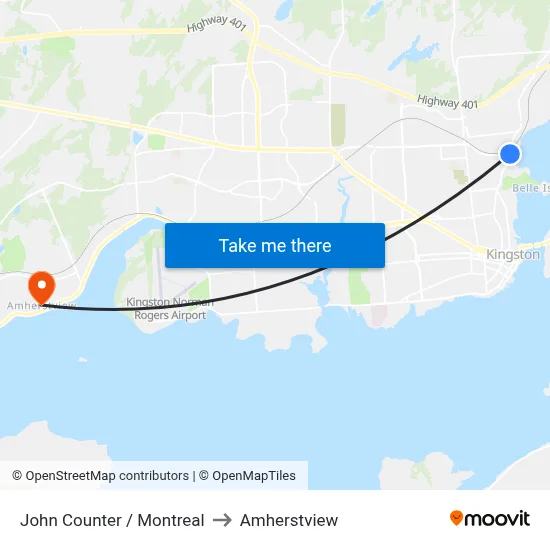 John Counter / Montreal to Amherstview map
