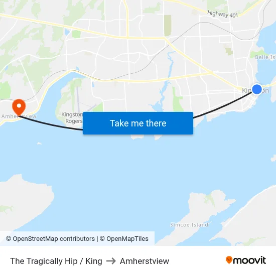 The Tragically Hip / King to Amherstview map