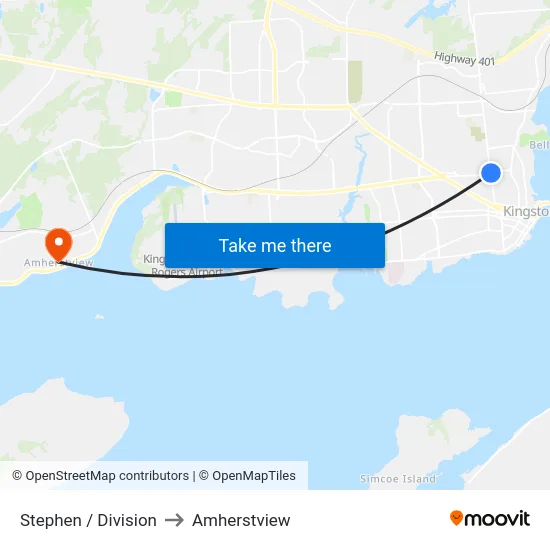 Stephen / Division to Amherstview map