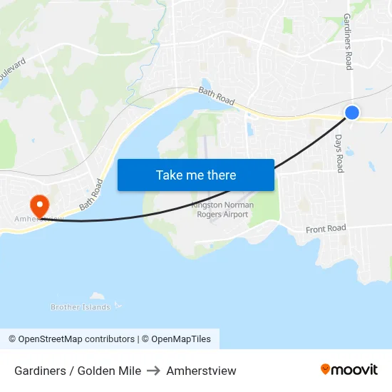 Gardiners / Golden Mile to Amherstview map