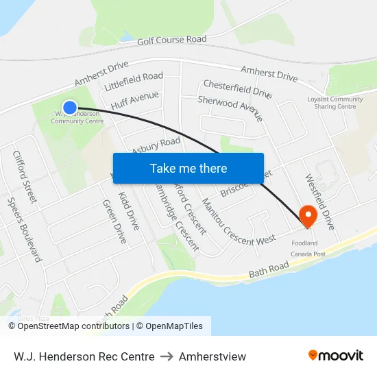 W.J. Henderson Rec Centre to Amherstview map
