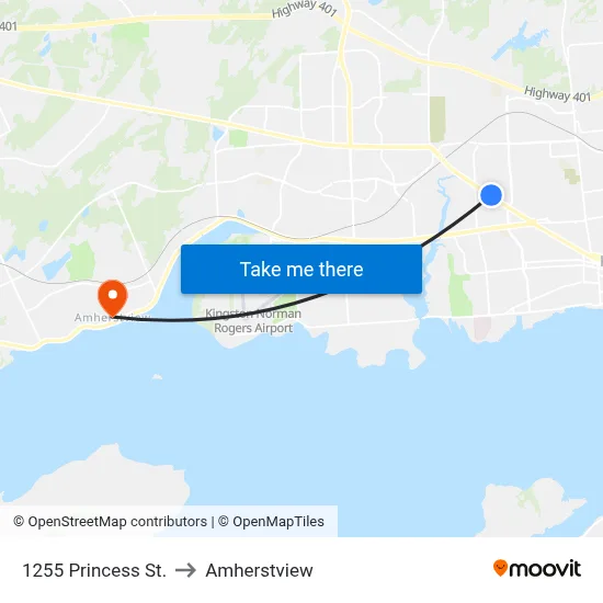 1255 Princess St. to Amherstview map