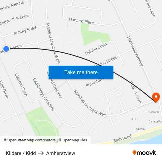 Kildare / Kidd to Amherstview map