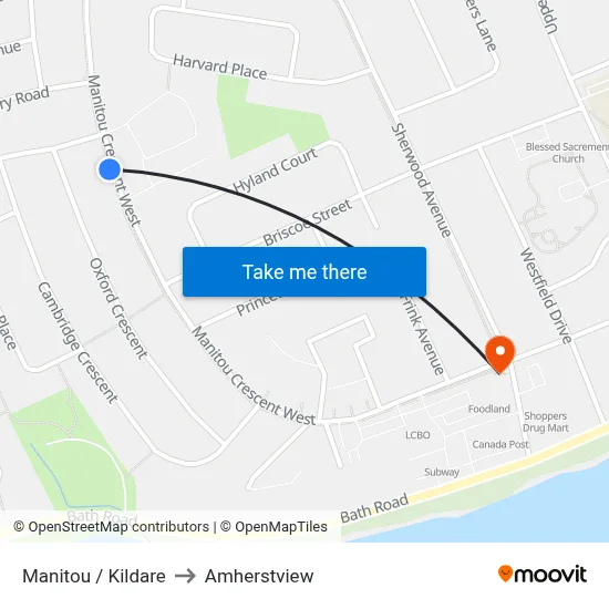 Manitou / Kildare to Amherstview map