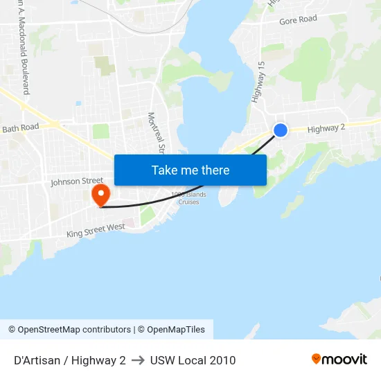 D'Artisan / Highway 2 to USW Local 2010 map