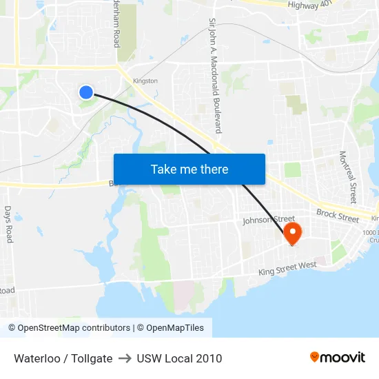 Waterloo / Tollgate to USW Local 2010 map