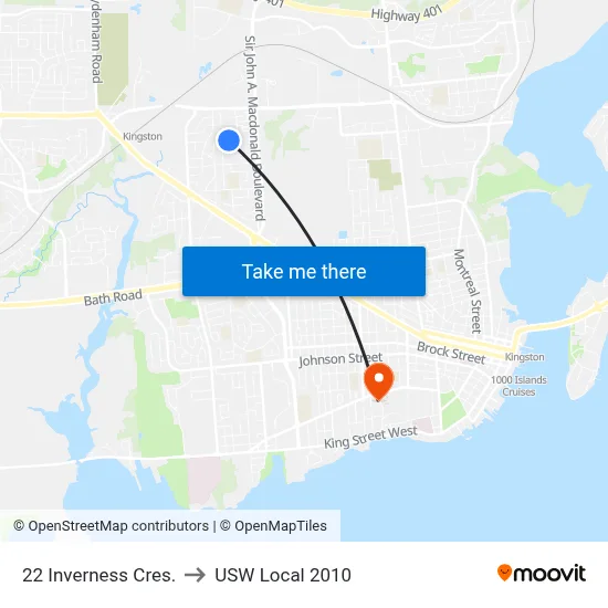 22 Inverness Cres. to USW Local 2010 map