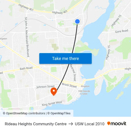 Rideau Heights Community Centre to USW Local 2010 map