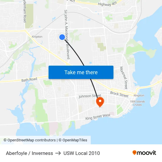 Aberfoyle / Inverness to USW Local 2010 map