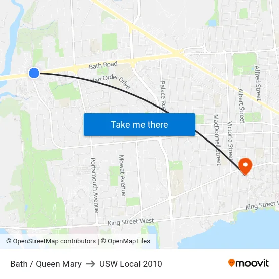 Bath / Queen Mary to USW Local 2010 map