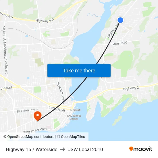 Highway 15 / Waterside to USW Local 2010 map