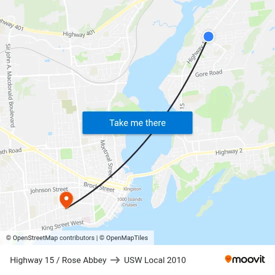 Highway 15 / Rose Abbey to USW Local 2010 map