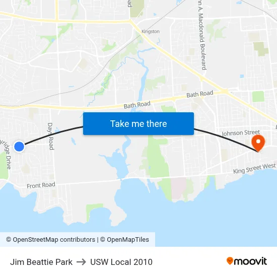 Jim Beattie Park to USW Local 2010 map