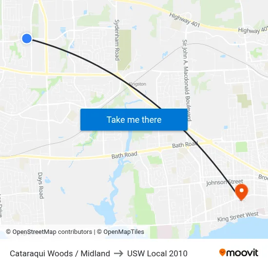 Cataraqui Woods / Midland to USW Local 2010 map