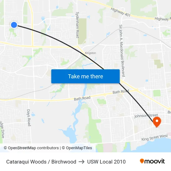 Cataraqui Woods / Birchwood to USW Local 2010 map