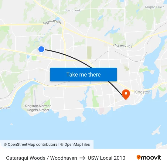 Cataraqui Woods / Woodhaven to USW Local 2010 map