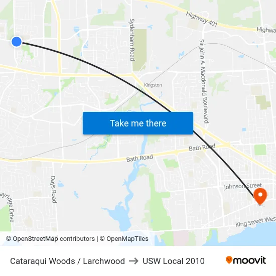 Cataraqui Woods / Larchwood to USW Local 2010 map