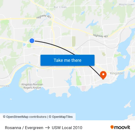 Rosanna / Evergreen to USW Local 2010 map