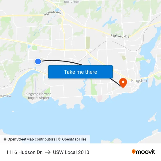 1116 Hudson Dr. to USW Local 2010 map