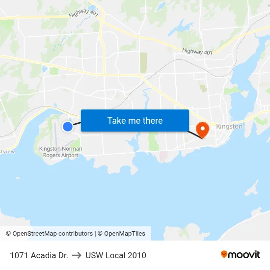 1071 Acadia Dr. to USW Local 2010 map