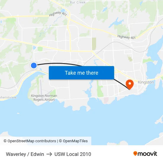 Waverley / Edwin to USW Local 2010 map
