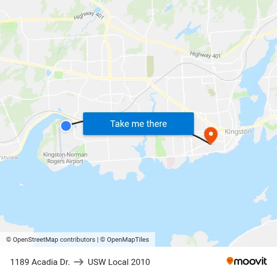 1189 Acadia Dr. to USW Local 2010 map