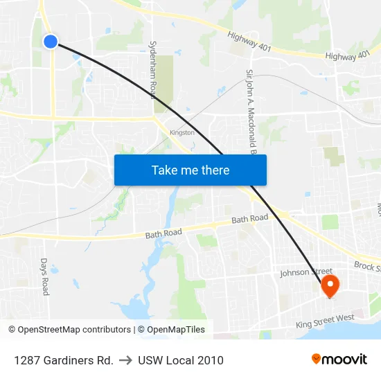 1287 Gardiners Rd. to USW Local 2010 map