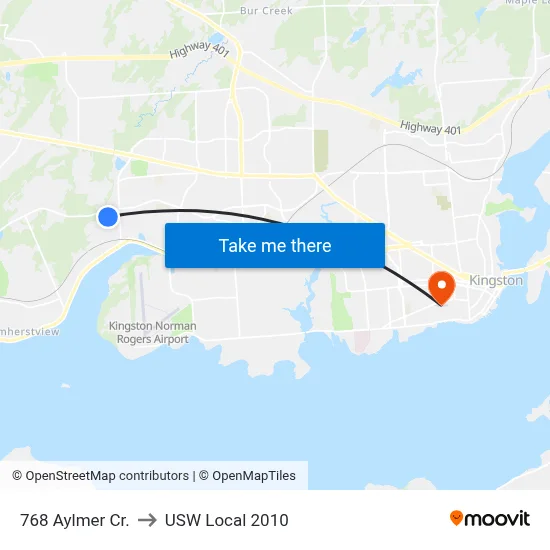 768 Aylmer Cr. to USW Local 2010 map