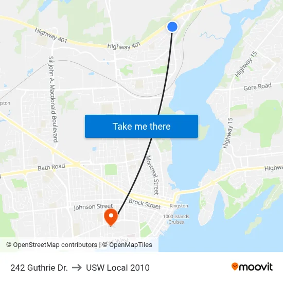 242 Guthrie Dr. to USW Local 2010 map