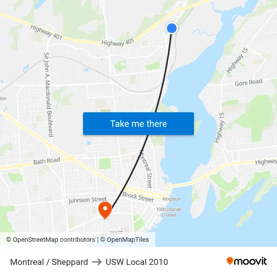 Montreal / Sheppard to USW Local 2010 map