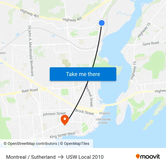 Montreal / Sutherland to USW Local 2010 map