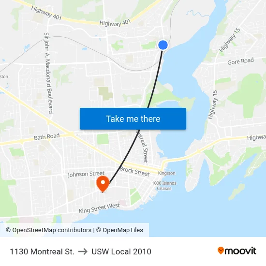 1130 Montreal St. to USW Local 2010 map