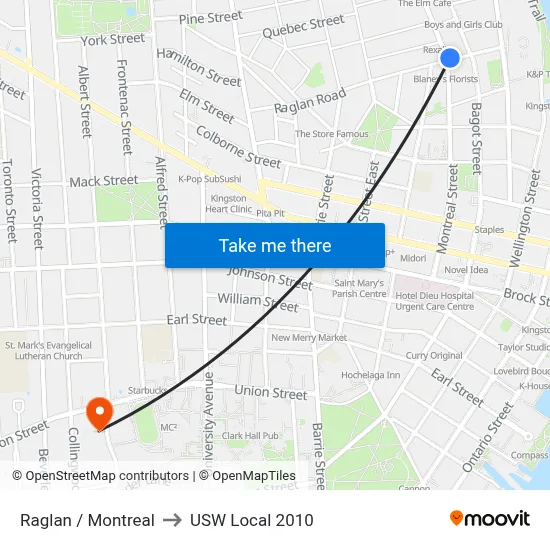Raglan / Montreal to USW Local 2010 map