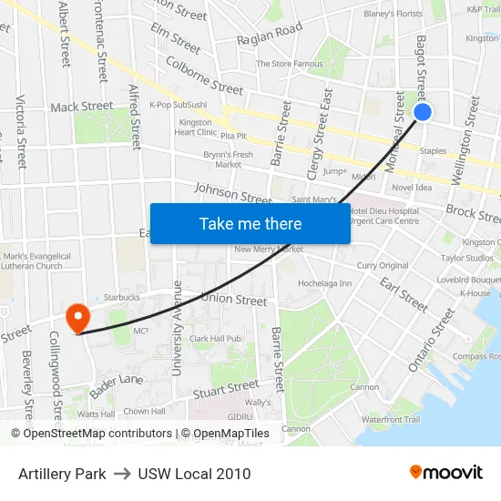 Artillery Park to USW Local 2010 map
