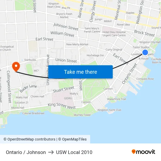 Ontario / Johnson to USW Local 2010 map