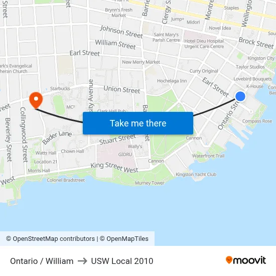 Ontario / William to USW Local 2010 map