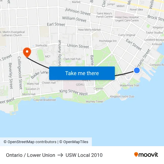 Ontario / Lower Union to USW Local 2010 map